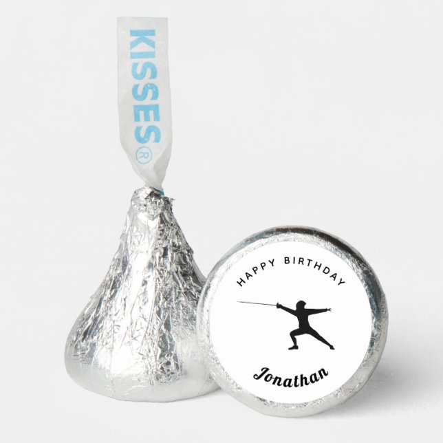 Fencing Silhouette Fencer Fence Birthday Kids Name Hershey®'s Kisses® (Front)