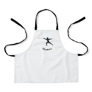 Fencing Silhouette Fencer Fence Sword& Custom Name Apron