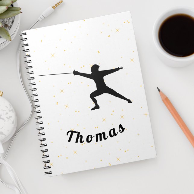 Fencing Silhouette Fencer Fence Sword& Custom Name Notebook (Creator Uploaded)