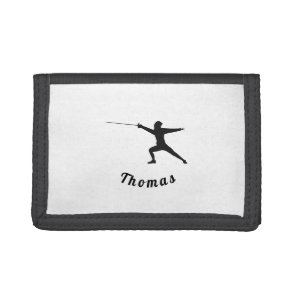 Fencing Silhouette Fencer Fence Sword& Custom Name Tri-fold Wallet