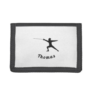 Fencing Silhouette Fencer Fence Sword& Custom Name Tri-fold Wallet