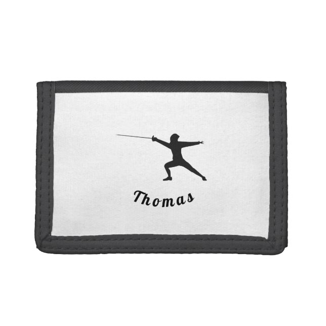 Fencing Silhouette Fencer Fence Sword& Custom Name Trifold Wallet (Front)