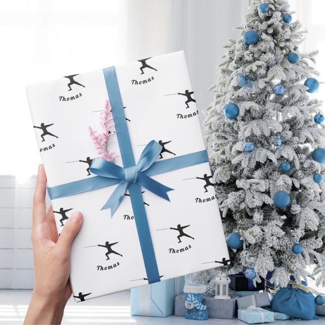 Fencing Silhouette Fencer Fence Sword Name Pattern Wrapping Paper (Creator Uploaded)