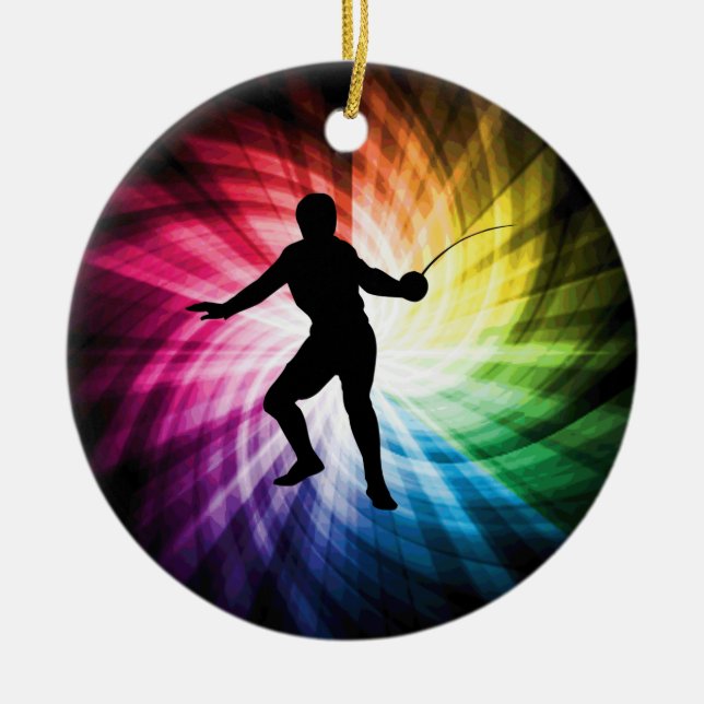 Fencing Silhouette; Spectrum Ceramic Ornament (Front)