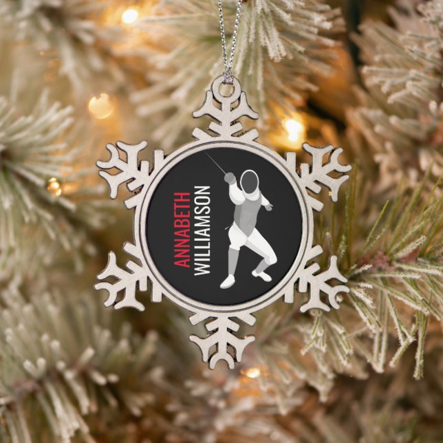 Fencing Snowflake Pewter Christmas Ornament (Tree)