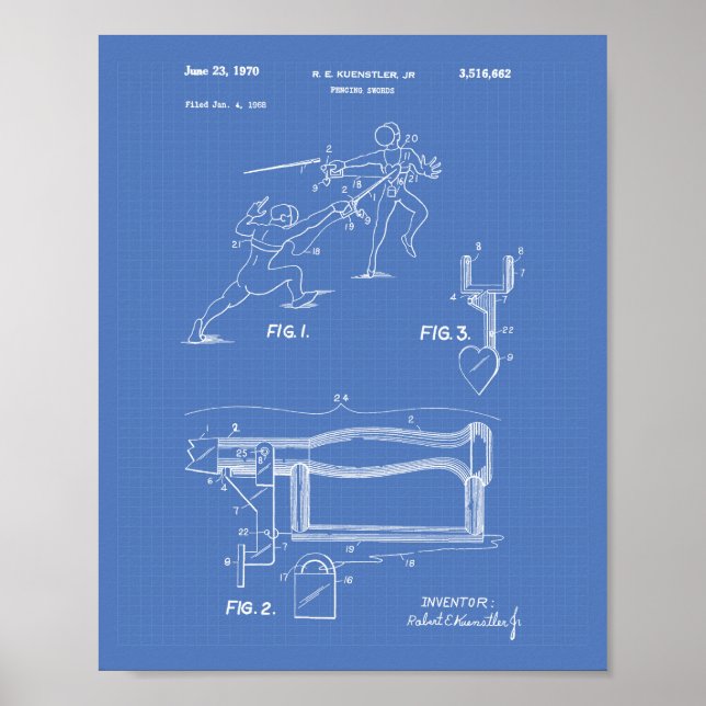 Fencing Swords 1970 Patent Art Blueprint Poster (Front)