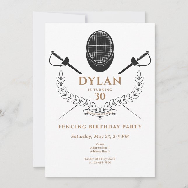 Fencing Tournament Foil Épée Sabre Birthday Party Invitation (Front)
