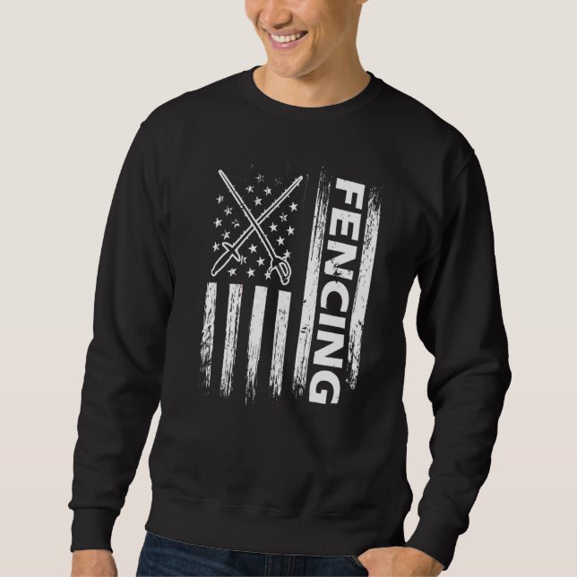 Fencing Us American Flag Fencer Saber Rapier Duel  Sweatshirt (Front)