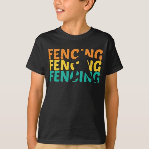 Fencing vintage fencer retro fence silhouette T_Shirt