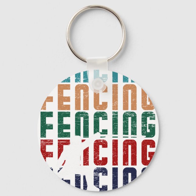 Fencing Vintage Retro Design Fencer Keychain (Front)