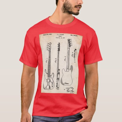 Fender Precision Bass Guitar US Patent Art T_Shirt