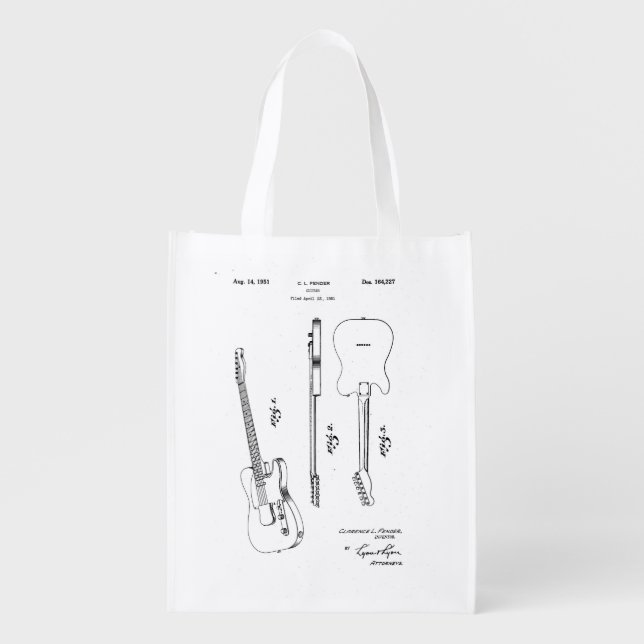 Fender telecaster guitar vintage patent  grocery bag (Front)