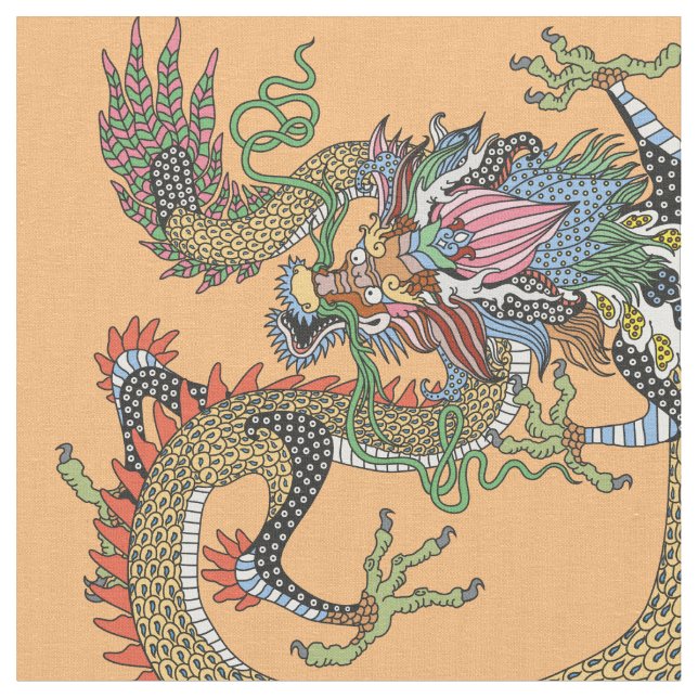 Feng Huang and Chinese dragon Fabric (Close Up)
