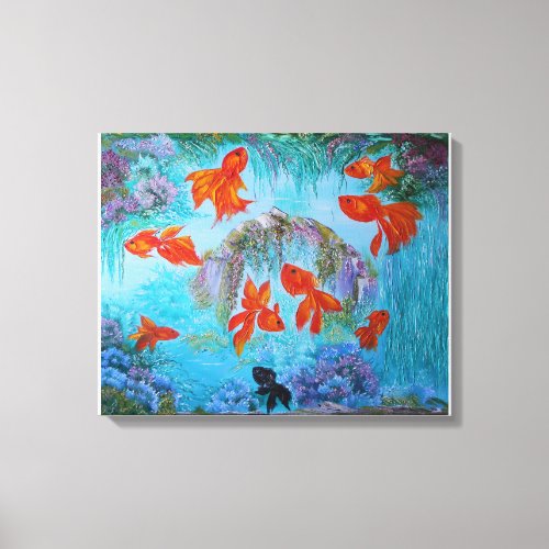 Feng shui 9 gold fish art painting for wealth post canvas print