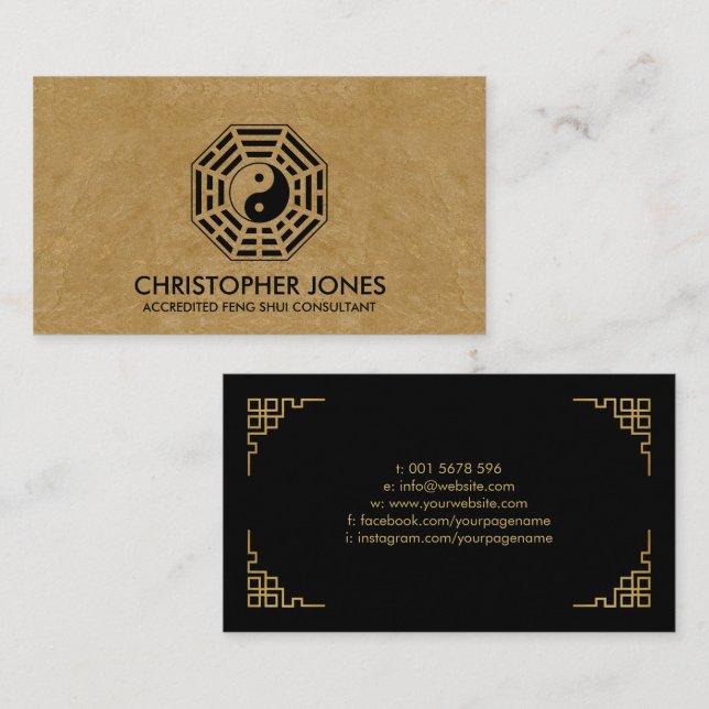 Feng Shui Bagua map black and gold Business Card (Front/Back)
