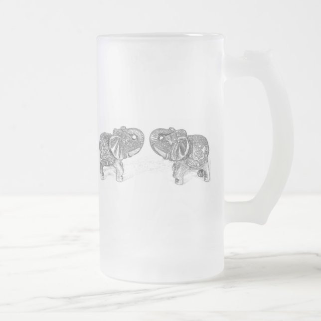 Feng Shui Double Elephant - B&W Frosted Glass Beer Mug (Right)