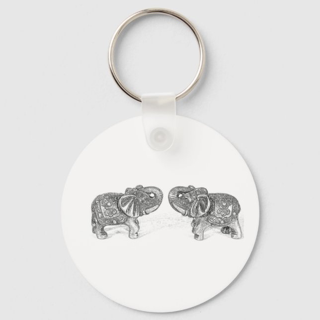 Feng Shui Double Elephant - B&W Keychain (Front)