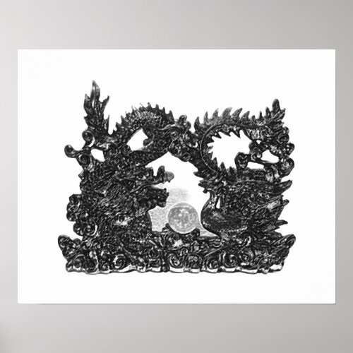 Feng Shui Dragon  Phoenix _ BW Poster