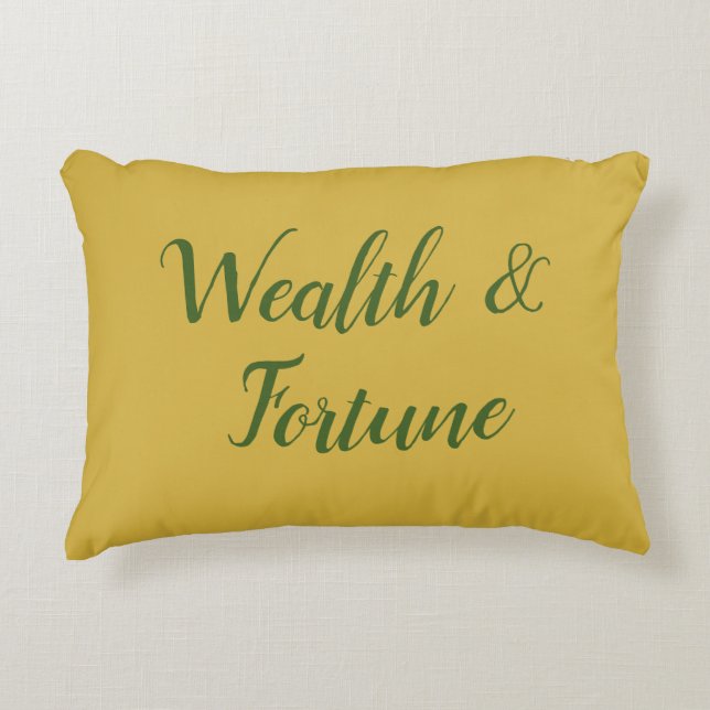 Feng Shui Gold & Green "Wealth & Fortune" Accent Pillow (Front)