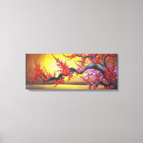 Feng Shui Pink Sakura Branch And Rising Sun Canvas Print