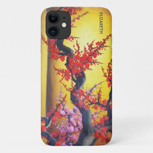 Feng Shui Pink Sakura Branch And Rising Sun Cherry iPhone 11 Case