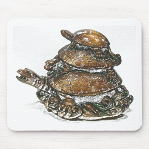 Feng Shui Triple Turtle _ Gold Mouse Pad