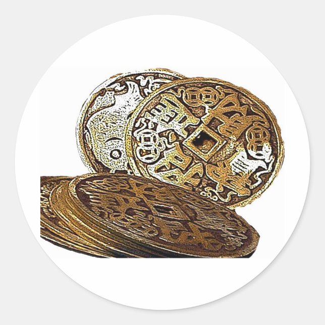 FENG SHUI WEALTH COINS CLASSIC ROUND STICKER (Front)