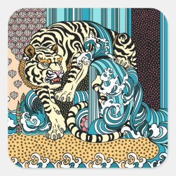 Feng Shui White Tiger Square Sticker by insimalife at Zazzle