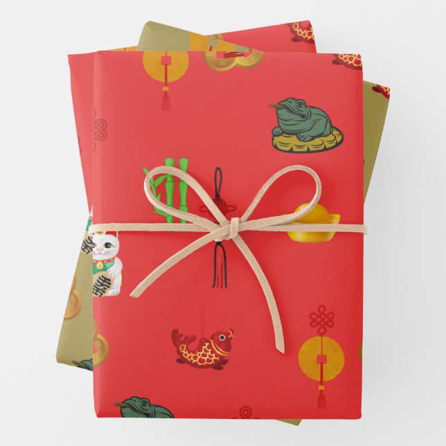 Fengshui Good Luck, Money and Abundance Symbols  Wrapping Paper Sheets (In situ)