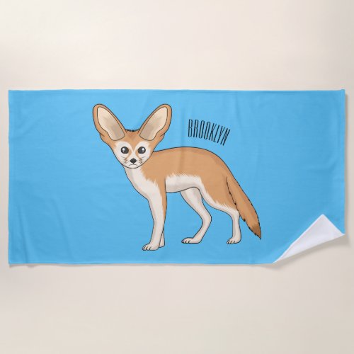 Fennec fox cartoon illustration beach towel