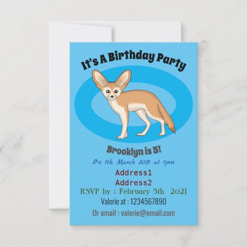 Fennec fox cartoon illustration invitation