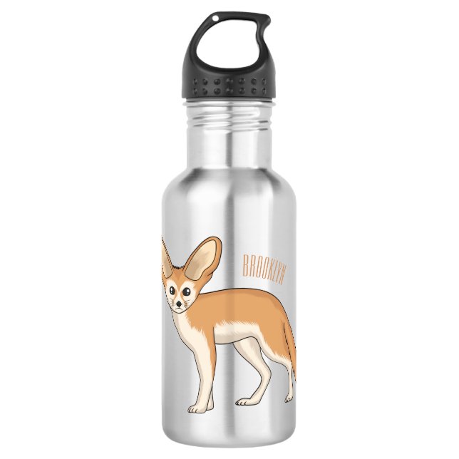 Fennec fox cartoon illustration stainless steel water bottle (Front)