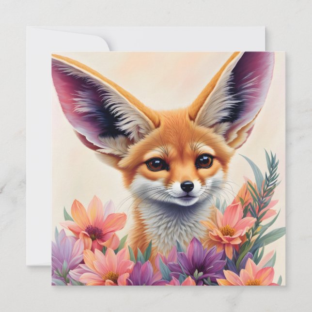 Fennec Fox Floral Art Invitation (Front)