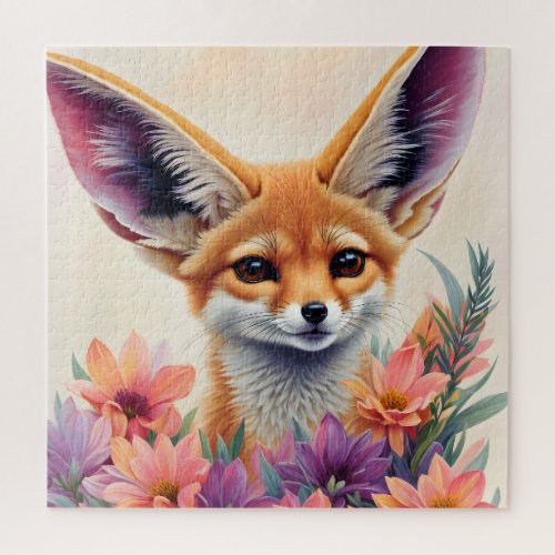 Fennec Fox Floral Portrait Painting Jigsaw Puzzle