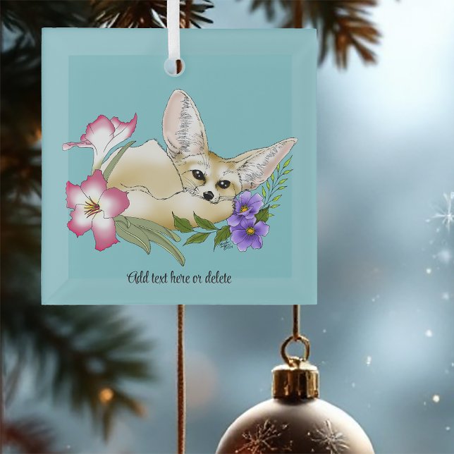 Fennec Fox Flowers Cute Glass Ornament (Creator Uploaded)