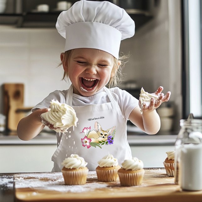 Fennec Fox Flowers Cute Kids' Apron (Creator Uploaded)