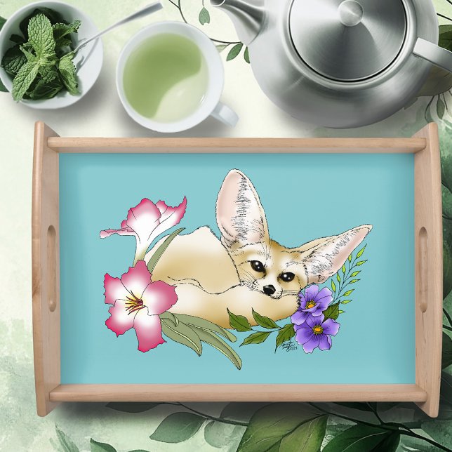 Fennec Fox Flowers Cute Serving Tray (Creator Uploaded)