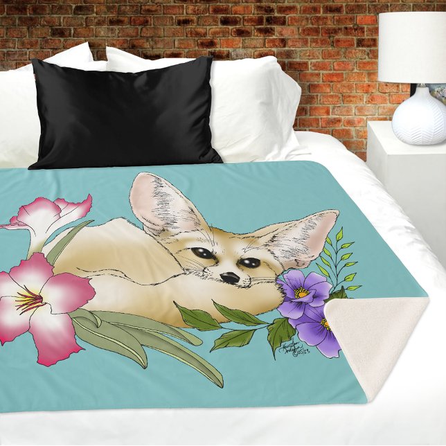 Fennec Fox Flowers Cute Sherpa Blanket (Creator Uploaded)