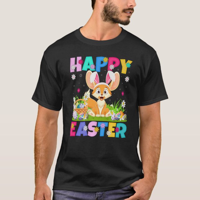 Fennec Fox  Happy Easter Bunny Fennec Fox Easter S T-Shirt (Front)
