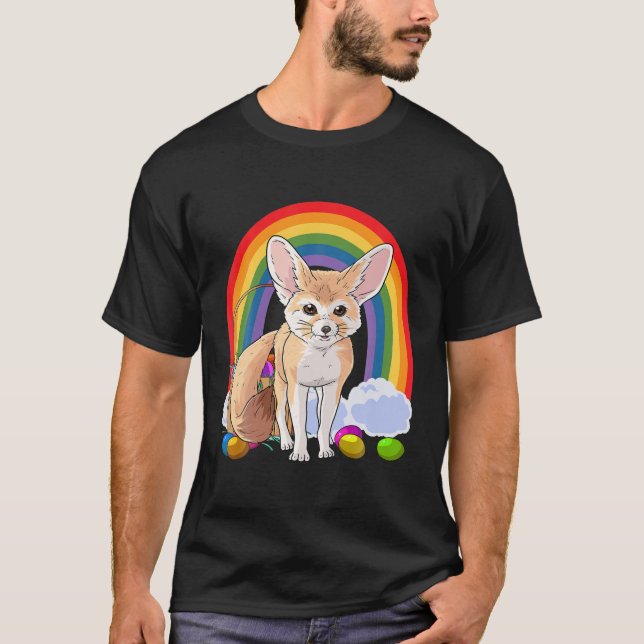 Fennec Fox Happy Easter Eggs Bunny T-Shirt (Front)