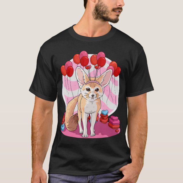 Fennec Fox Heart Valentine Day Decor Gift T-Shirt (Front)