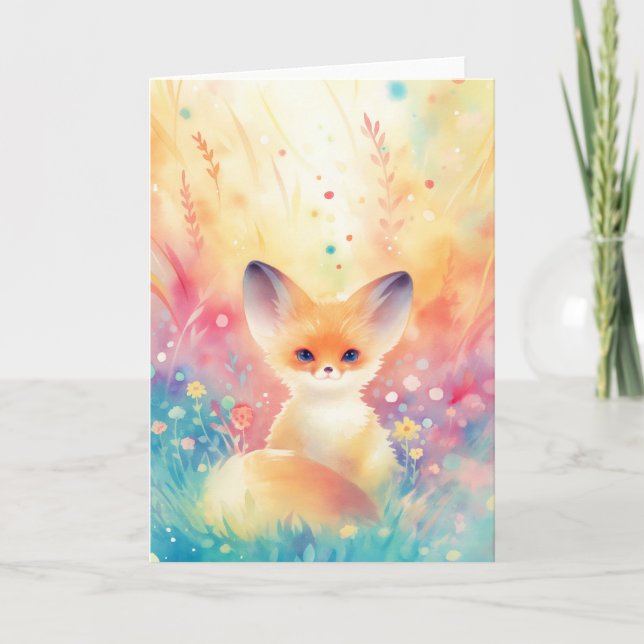 Fennec Fox in a Dreamy Wildflower Field Card (Front)