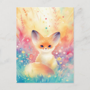 Fennec Fox in Sun Drenched Wildflower Meadow Postcard