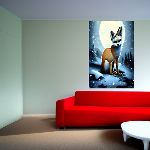 Fennec Fox in the snowy mountain  AI Art  Poster