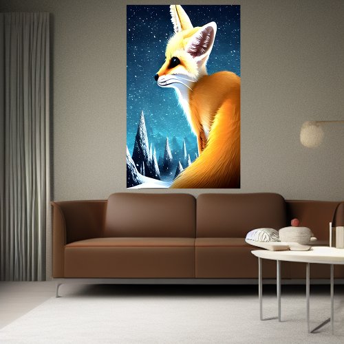 Fennec fox in_the snowy mountain  AI Art Poster