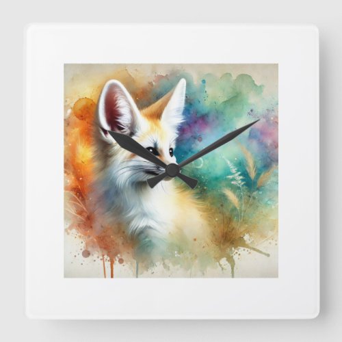 Fennec Fox in Watercolor 240624AREF134 _ Watercolo Square Wall Clock