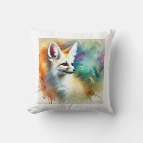 Fennec Fox in Watercolor 240624AREF134 _ Watercolo Throw Pillow