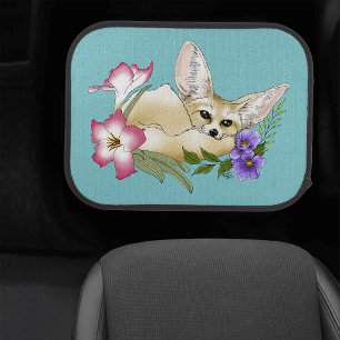 Fennec Fox Pink Purple Flowers Cute Blue Botanical Car Floor Mat