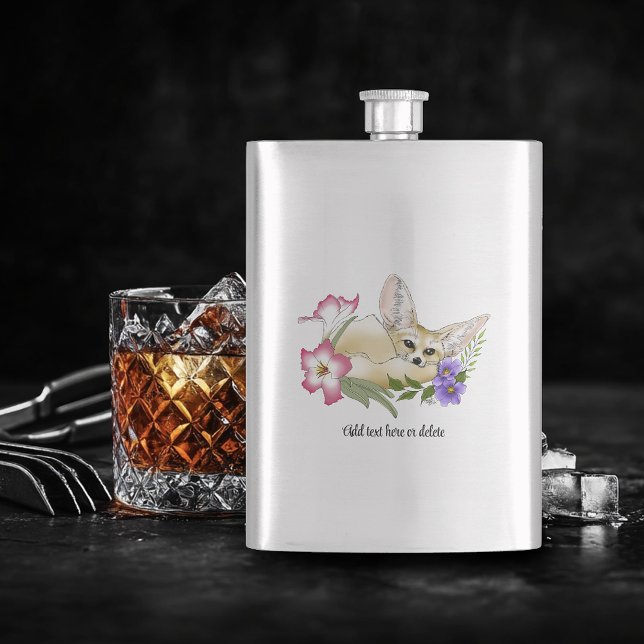 Fennec Fox Pink Purple Flowers Cute Blue Botanical Flask (Creator Uploaded)