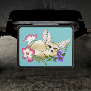 Fennec Fox Pink Purple Flowers Cute Blue Botanical Hitch Cover